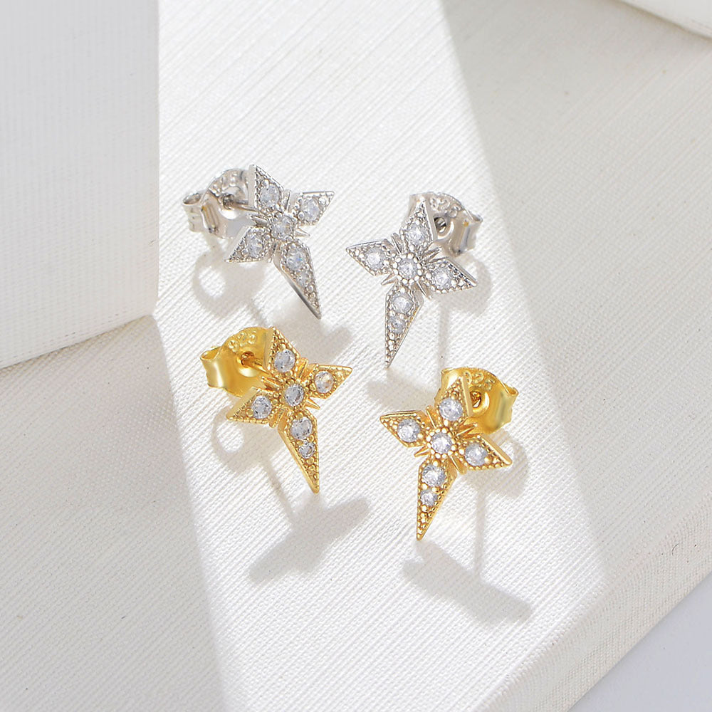 Cross Stars with Zircon Silver Studs Earrings for Women