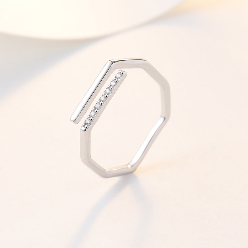 Geometric Opening with Zircon Silver Ring for Women