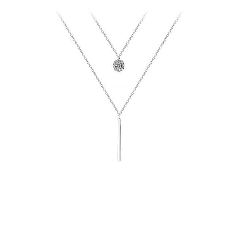 Zircon Circle Double Layers Silver Necklace for Women