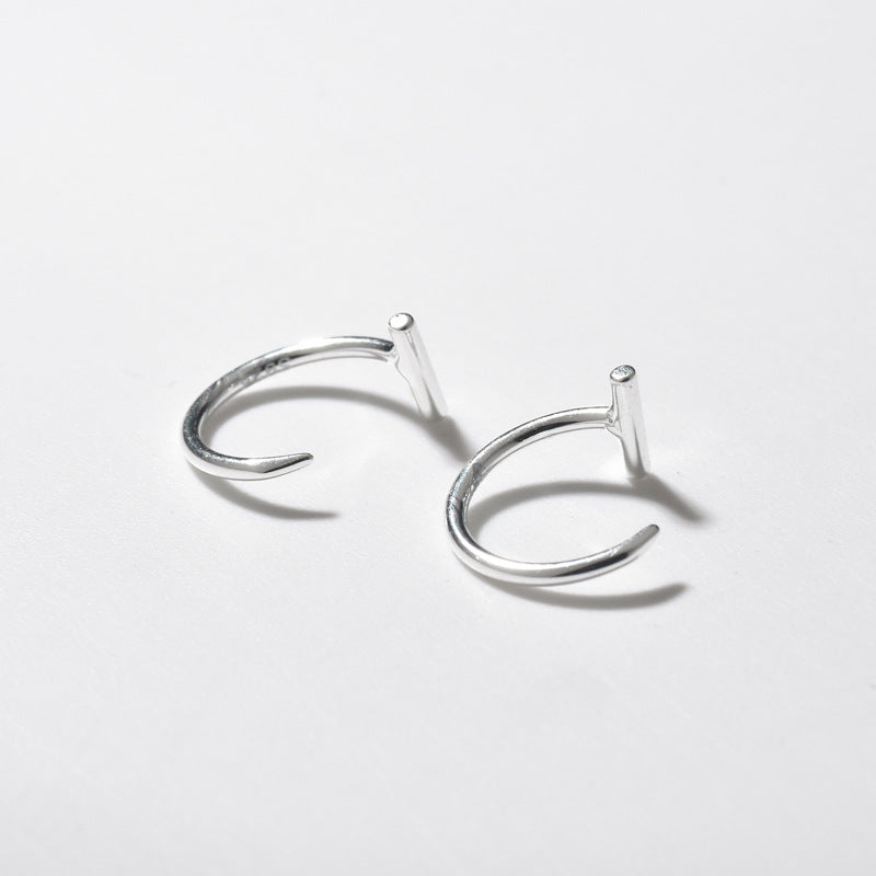 Curved T-shaped Silver Hook Earrings for Women