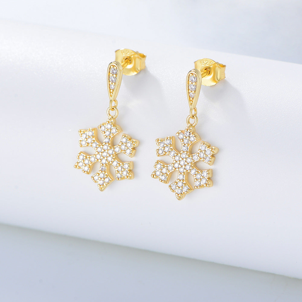 Zircon Snowflake Series Silver Drop Earrings for Women