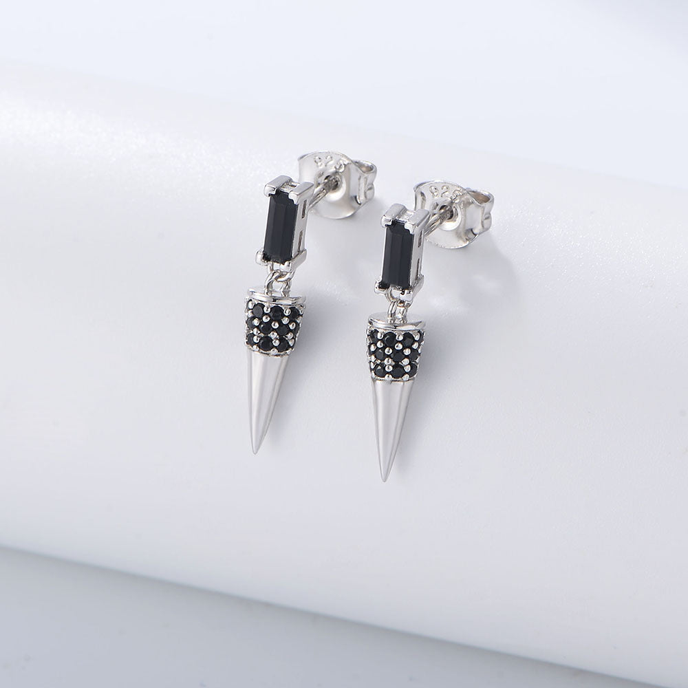 Black Zircon Cone Silver Studs Earrings for Women