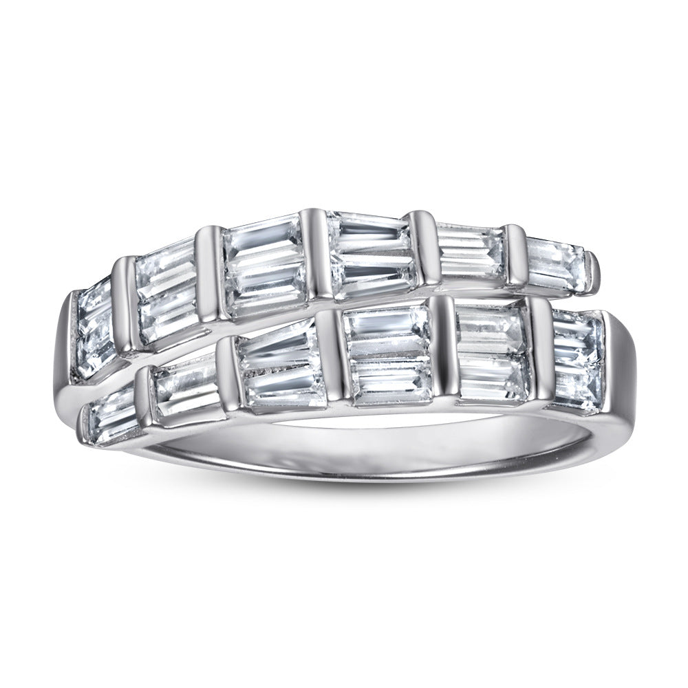 Snake Bones Design with Rectangular Zircon Silver Ring