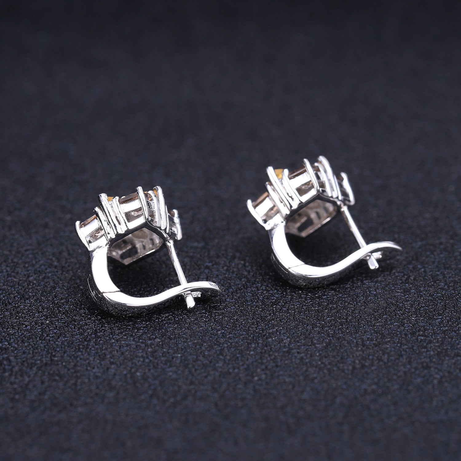 European Inlaid Natural Crystal Square with Clover Silver Studs Earrings for Women