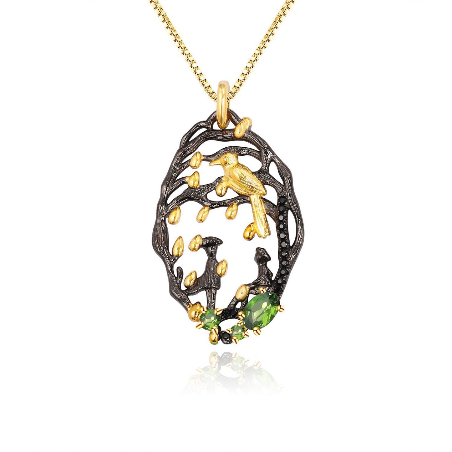 Vintage Style Natural Colourful Gemstone Dream Forest Pendant Silver Necklace for Women
