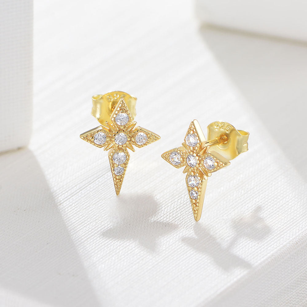 Cross Stars with Zircon Silver Studs Earrings for Women