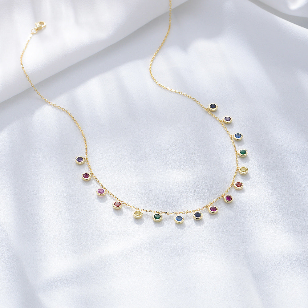Colourful Round Zircon Sterling Silver Necklace for Women