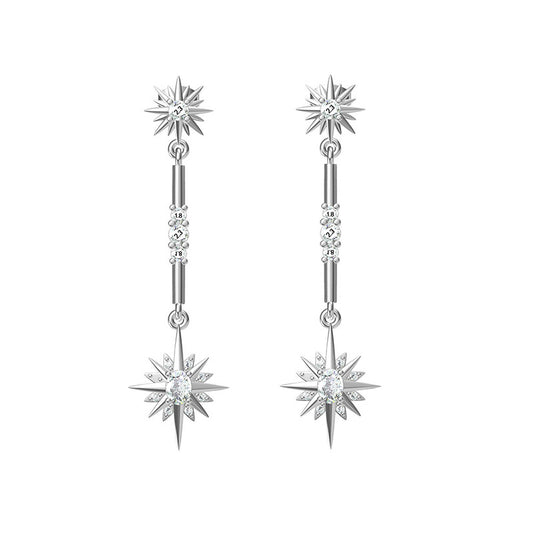 Zircon Octagonal Star Silver Drop Earrings for Women