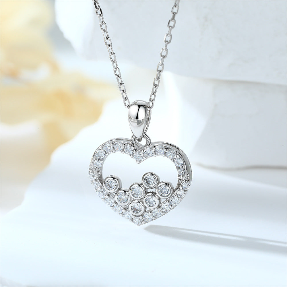 Hollow Heart with Mini Round Zircon Silver Necklace for Women