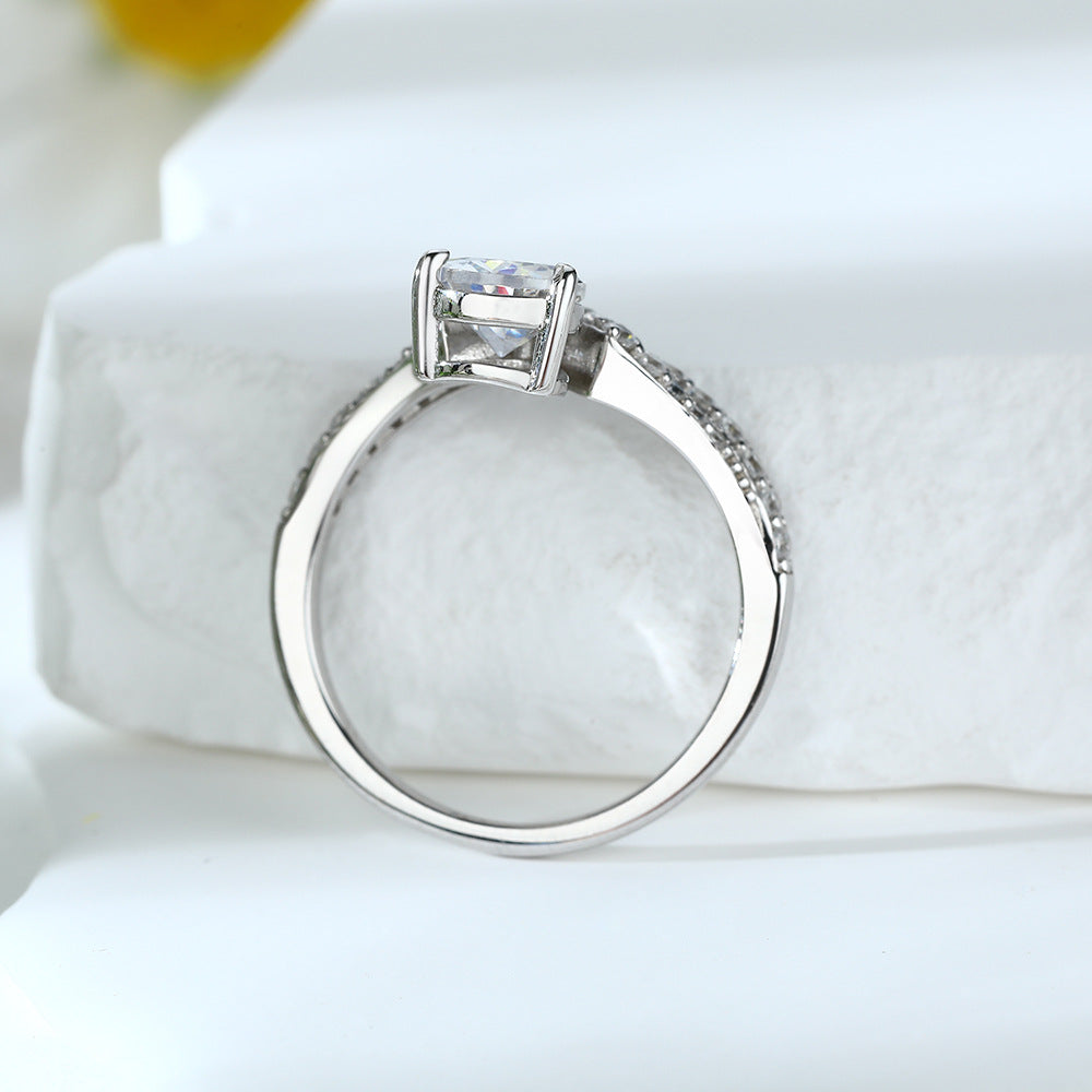 Water Drop Zircon M-shape Silver Ring