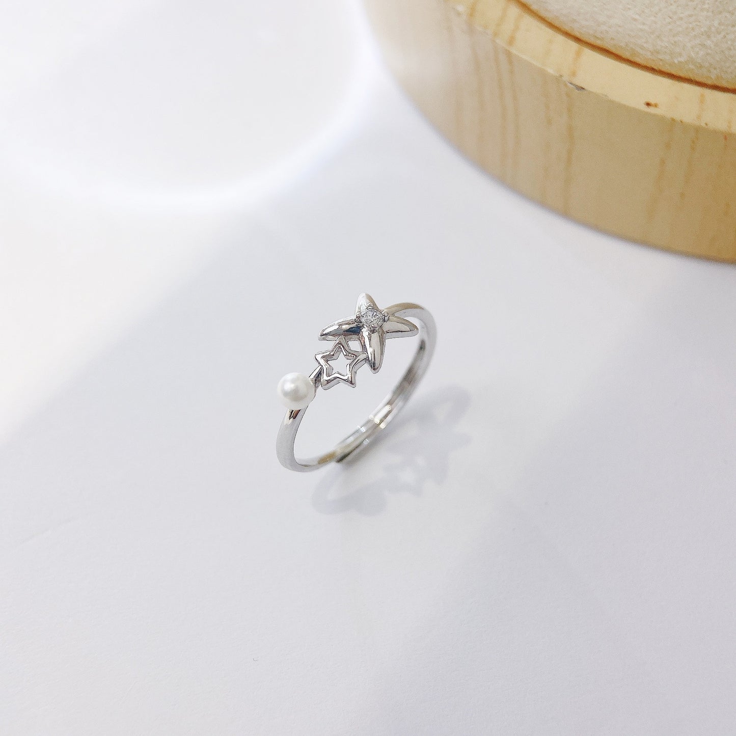 Double Stars with Pearl Silver Ring for Women