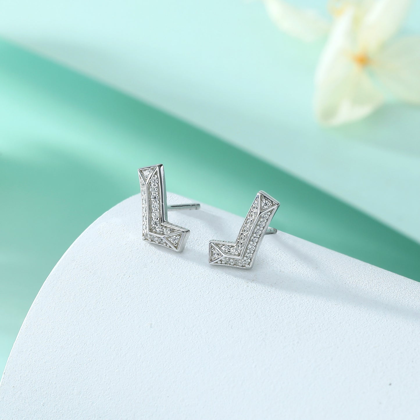 Zircon L Letter Silver Studs Earrings for Women