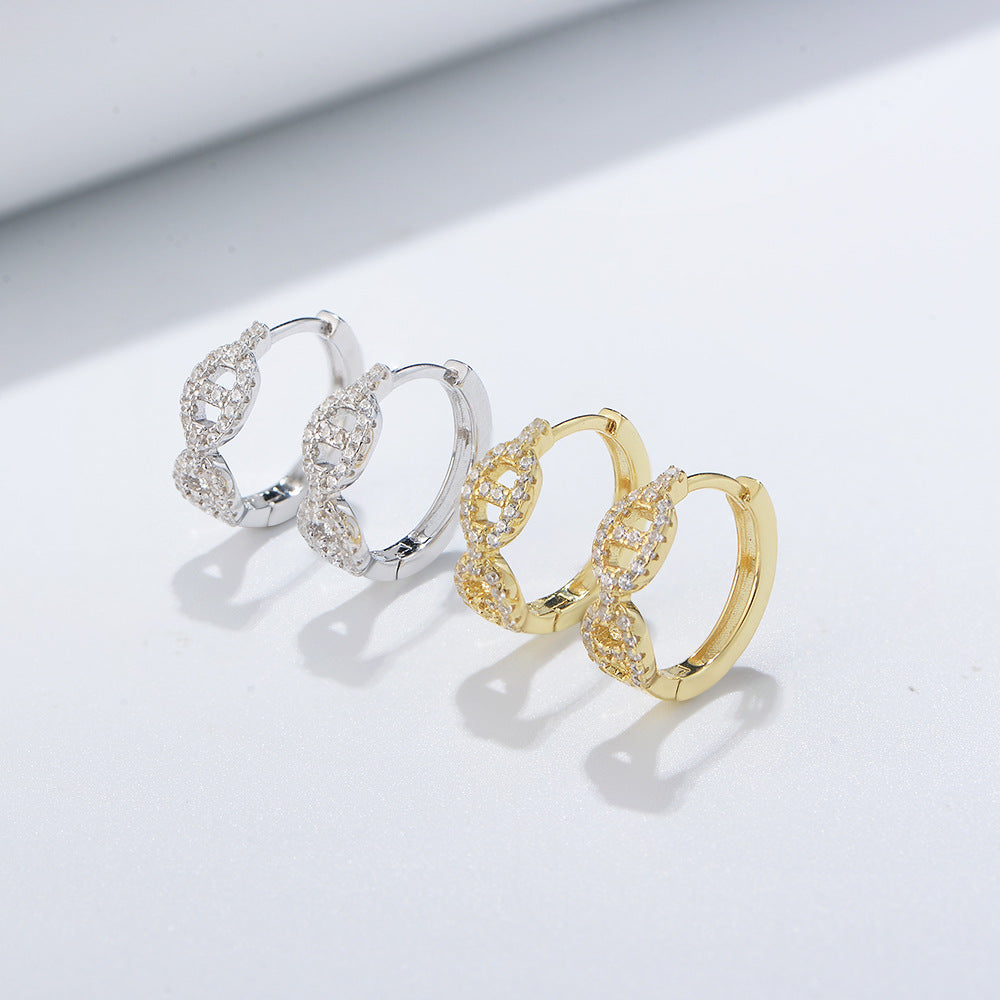 Double Zircon θ Silver Hoop Earrings for Women