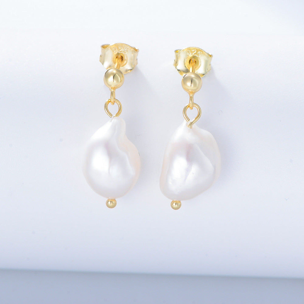 Special-shaped Baroque Pearl Silver Drop Earrings for Women