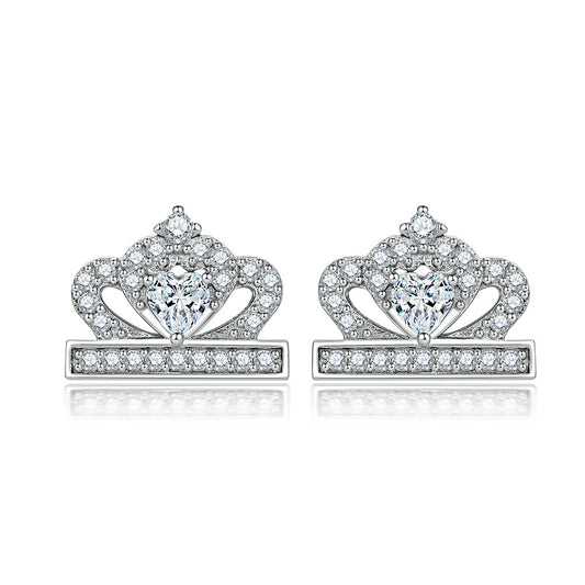 Heart-shaped Zircon Crown Silver Studs Earrings for Women