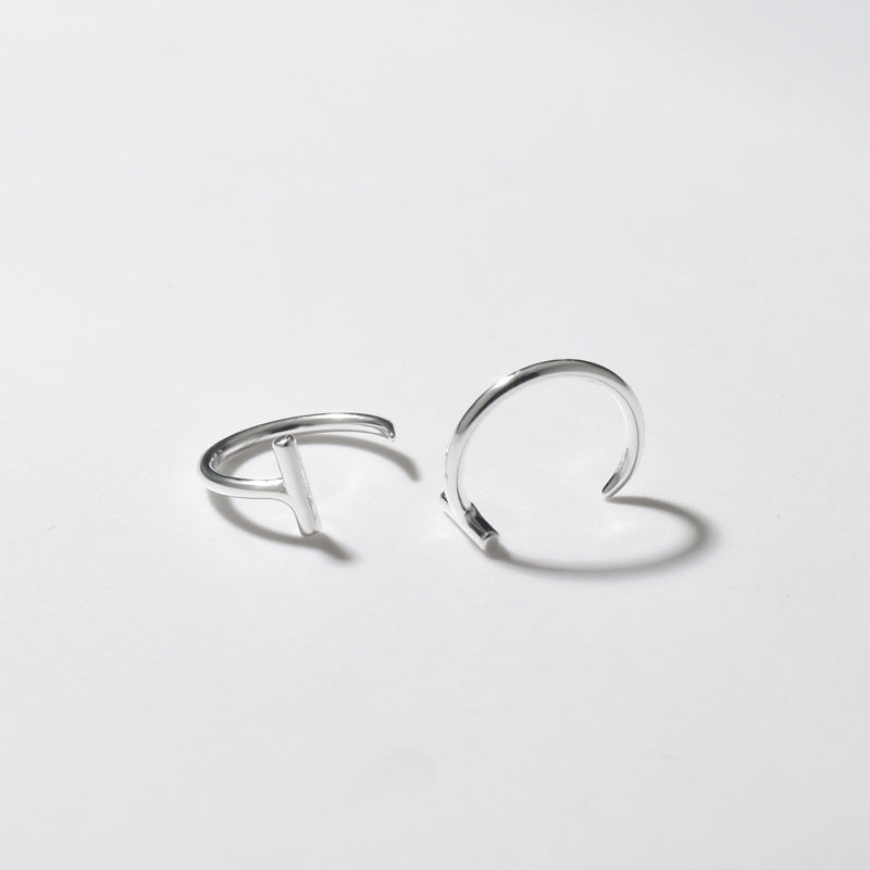 Curved T-shaped Silver Hook Earrings for Women