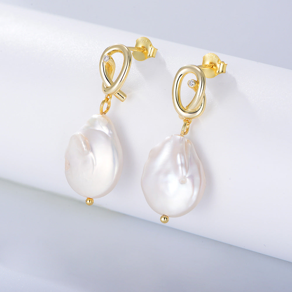 Irregular Baroque Pearl Silver Drop Earrings for Women