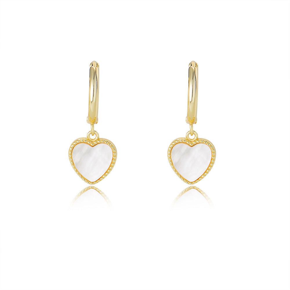 Heart-shaped Mother of Pearl Silver Drop Earrings  for Women