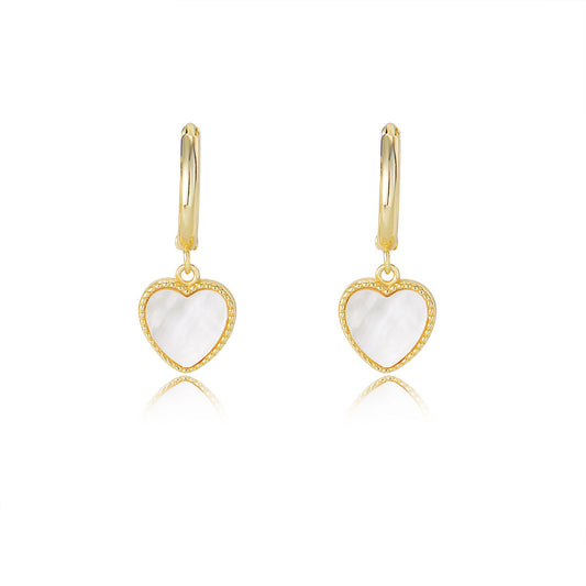 Heart-shaped Mother of Pearl Silver Drop Earrings  for Women