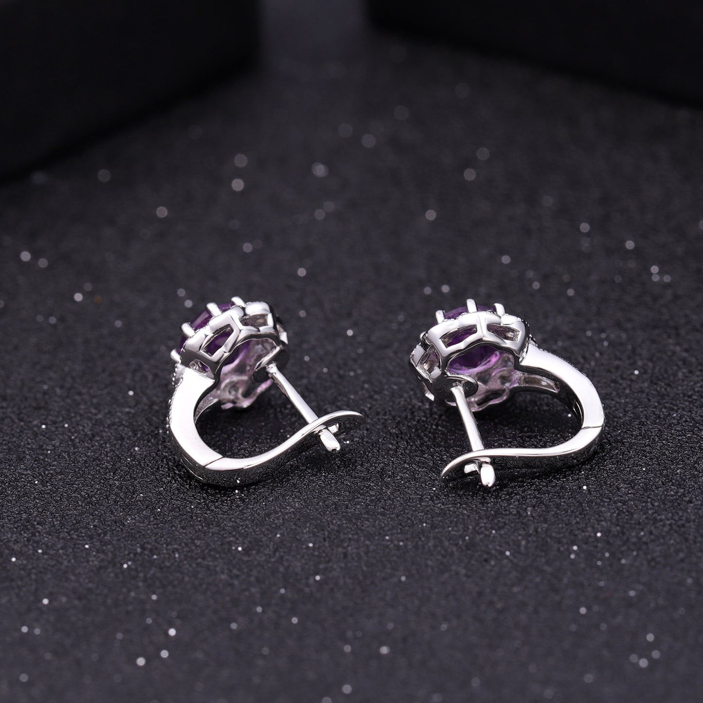 Natural Gemstone Soleste Halo Round Cut Flower Shape Silver Studs Earrings for Women