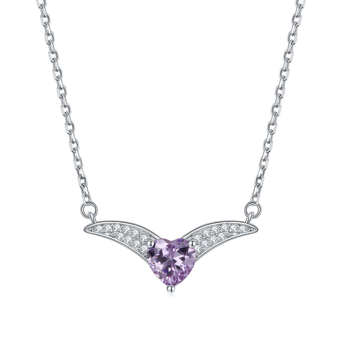 Heart Zircon V-shaped Pendant Silver Necklace for Women