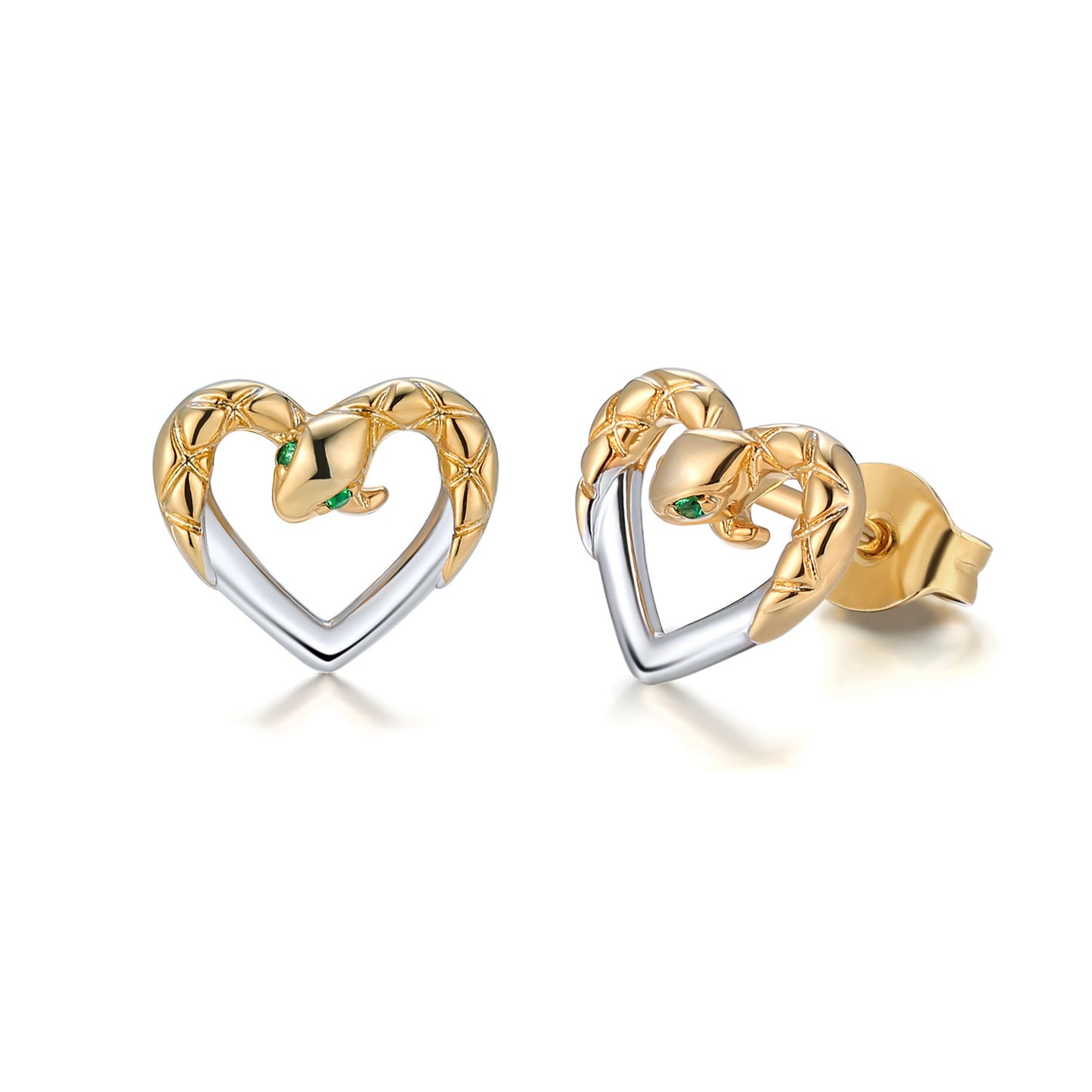 Snake Heart-shaped Silver Studs Earrings for Women