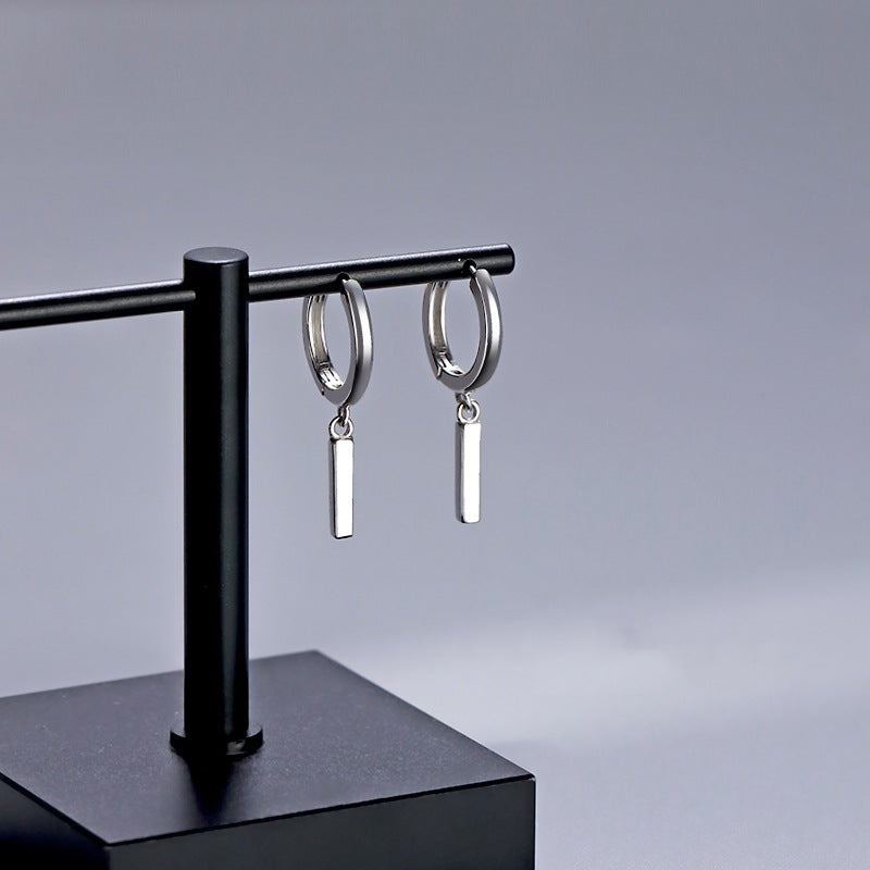 Small Bar Pendant Silver Hoop Earrings for Women