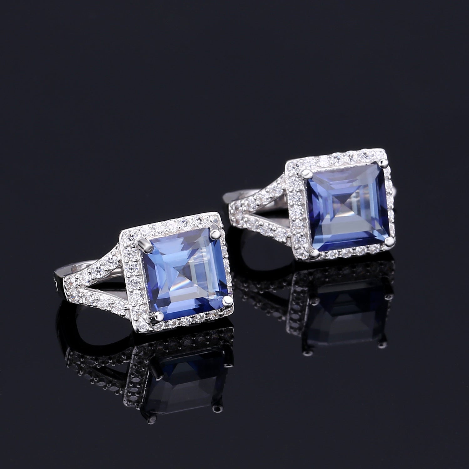 Fashion Luxury Style Inlaid Crystal Soleste Halo Personality Square Silver Studs Earrings for Women