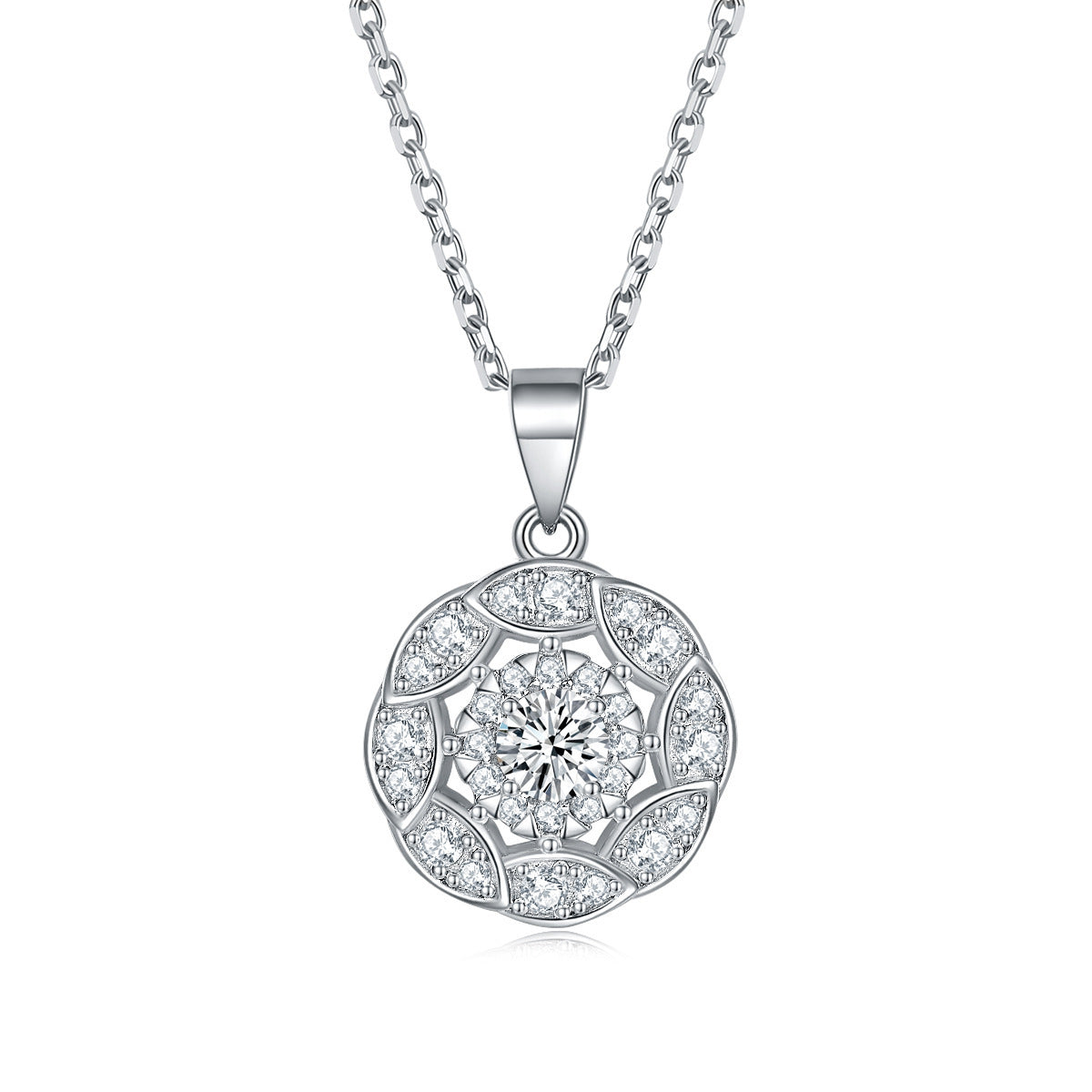 Petals Circle with Colourful Round Zircon Pendant Silver Necklace for Women