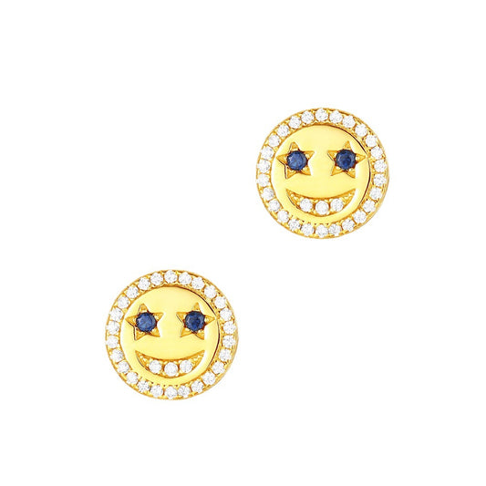 Zircon Smiling Face Circle Silver Studs Earrings for Women