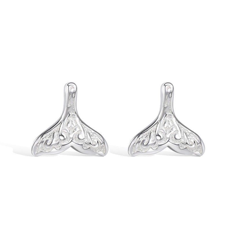 Fishtail with Pattern Silver Stud Earrings for Women