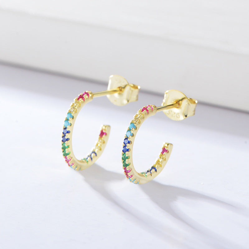 C-shaped Zircon Silver Studs Earrings for Women