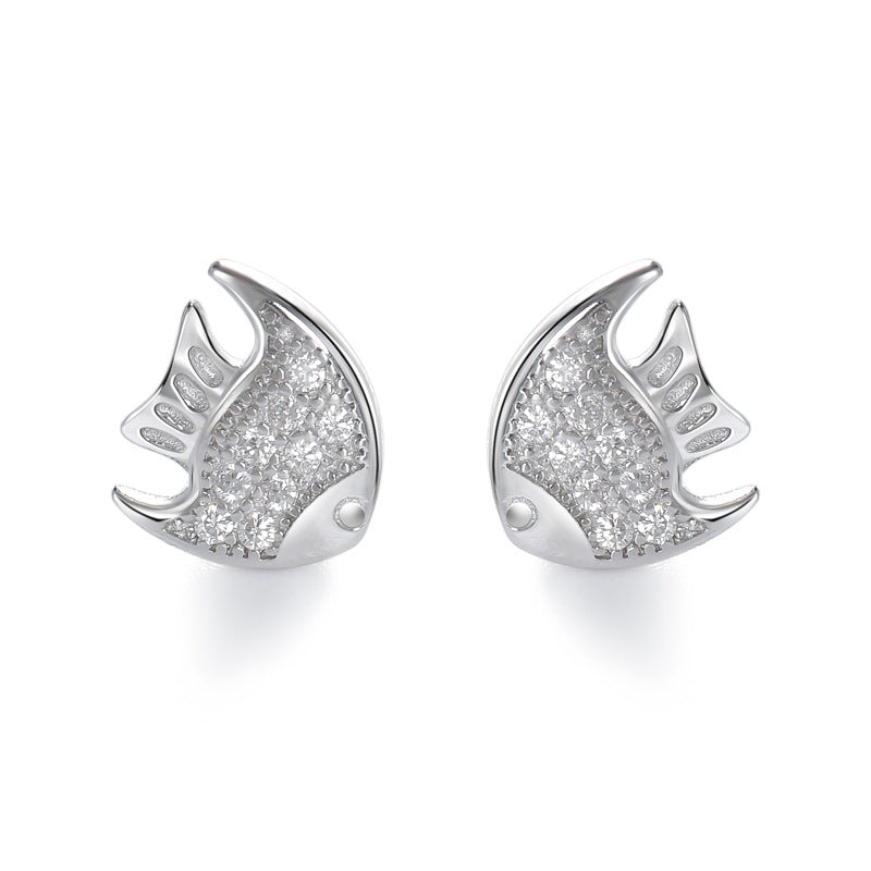 Zircon Little Angelfish Silver Stud Earrings for Women