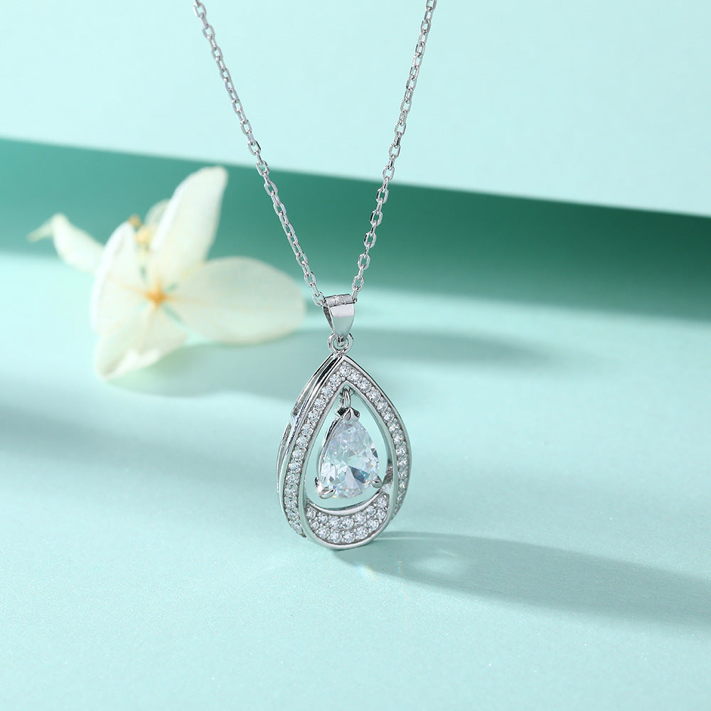 Water Drop Colourful Zircon Pendant Silver Necklace for Women