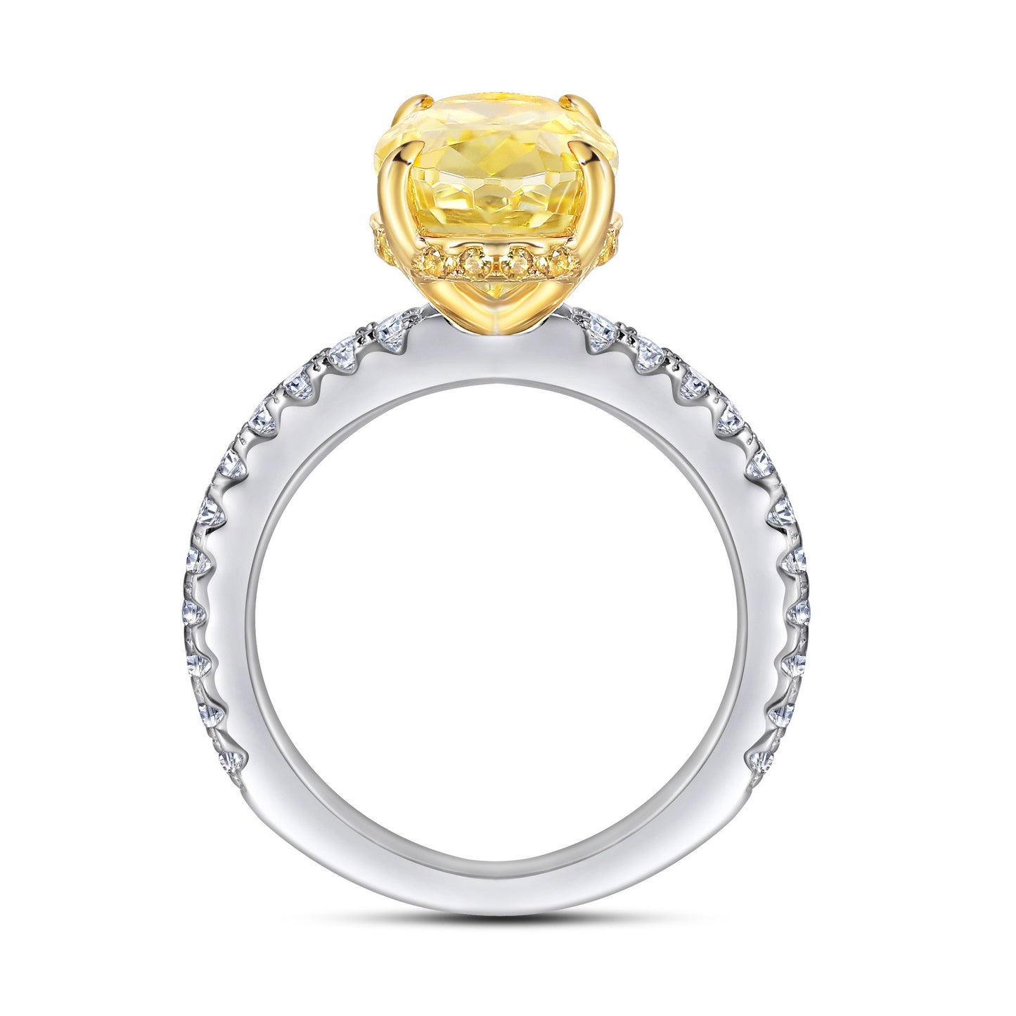 (4.5CT) Ice Cut Oval Yellow Zircon Cathedral Silver Ring for Women