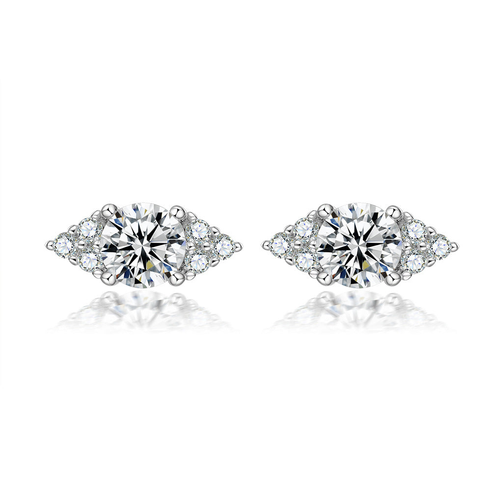 Round Zircon Marquise Shape Silver Studs Earrings for Women