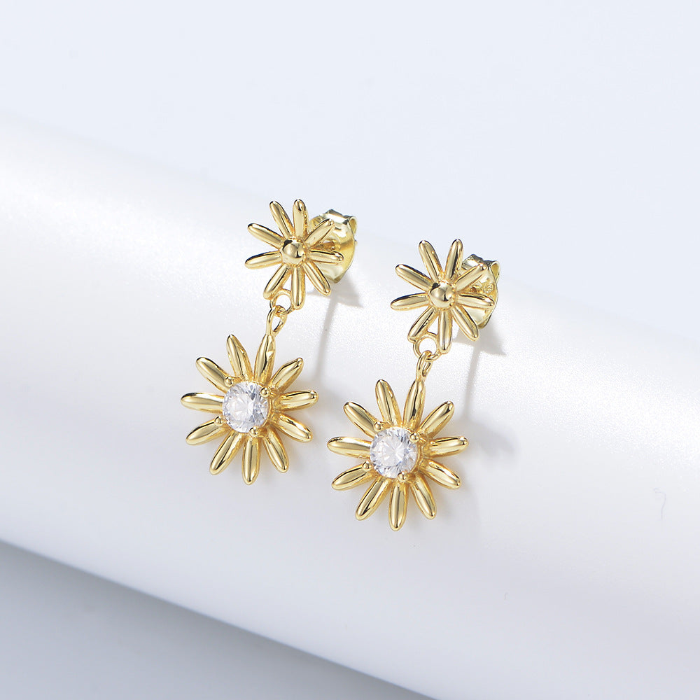 Daisy Flower with Zircon Silver Drop Earrings for Women