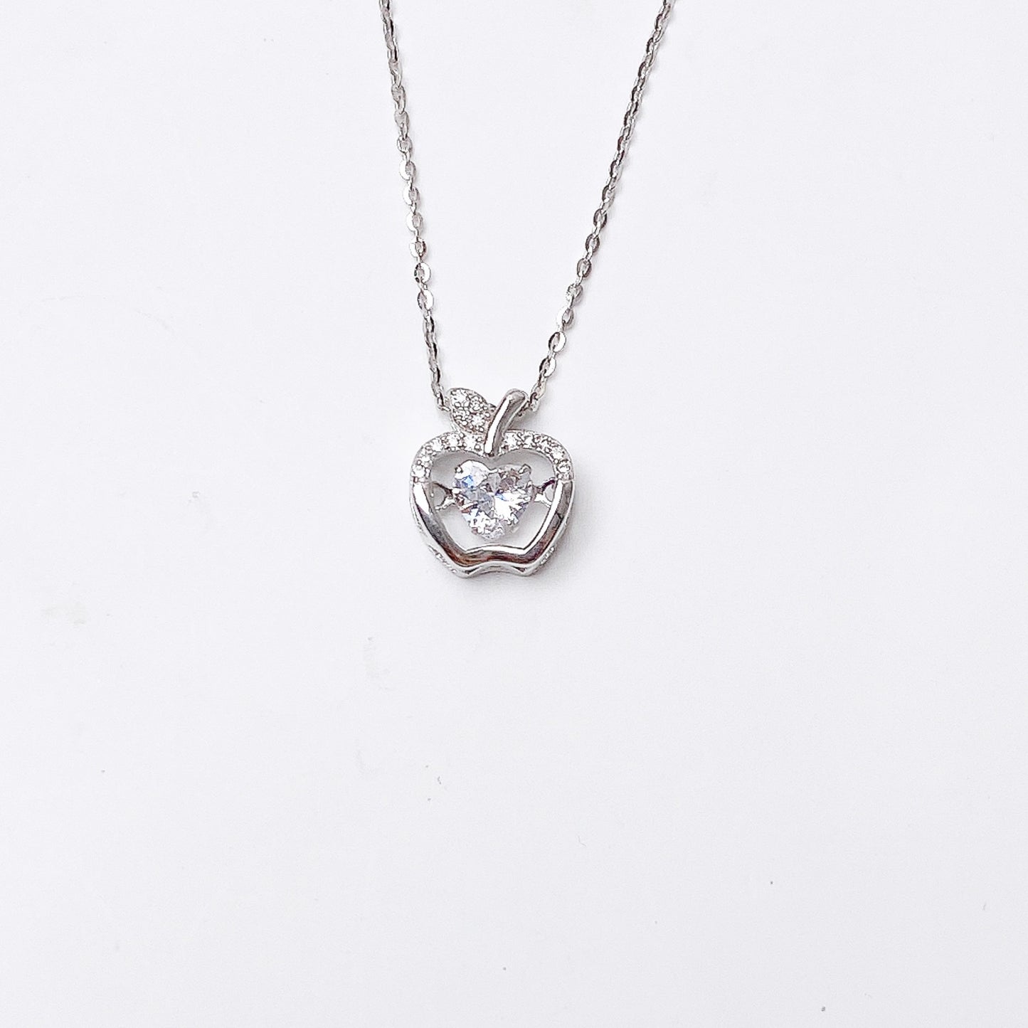 Heart-shape Zircon Apple Pendant Silver Necklace for Women