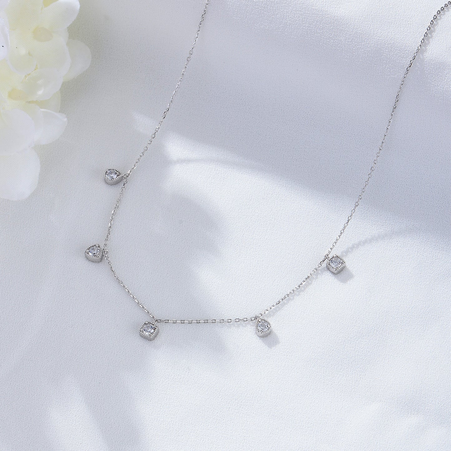 Small Geometric Shape Zircon Sterling Silver Necklace for Women