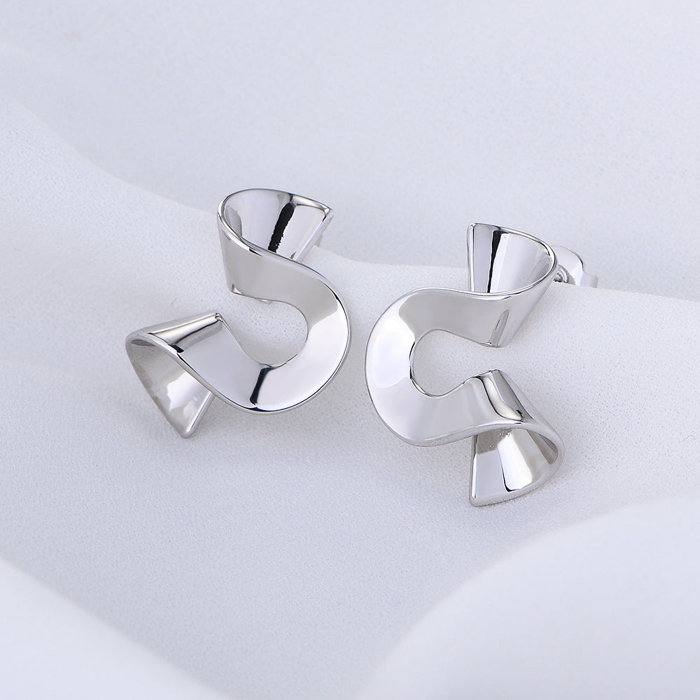 Spiral Irregular Smooth Silver Earrings for Women