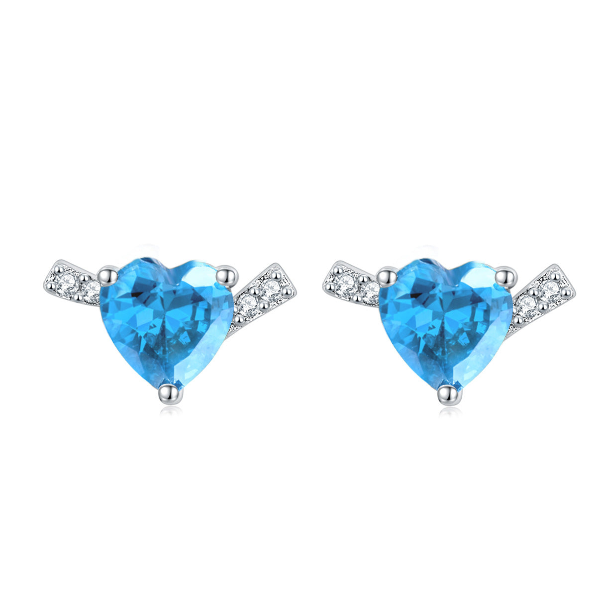 Heart Zircon silver studs earrings for women