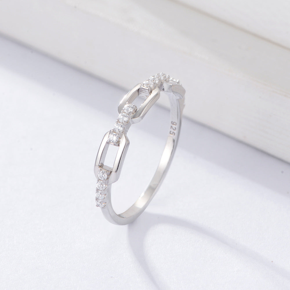 White Zircon Vintage Buckle Design Sterling Silver Ring for Women