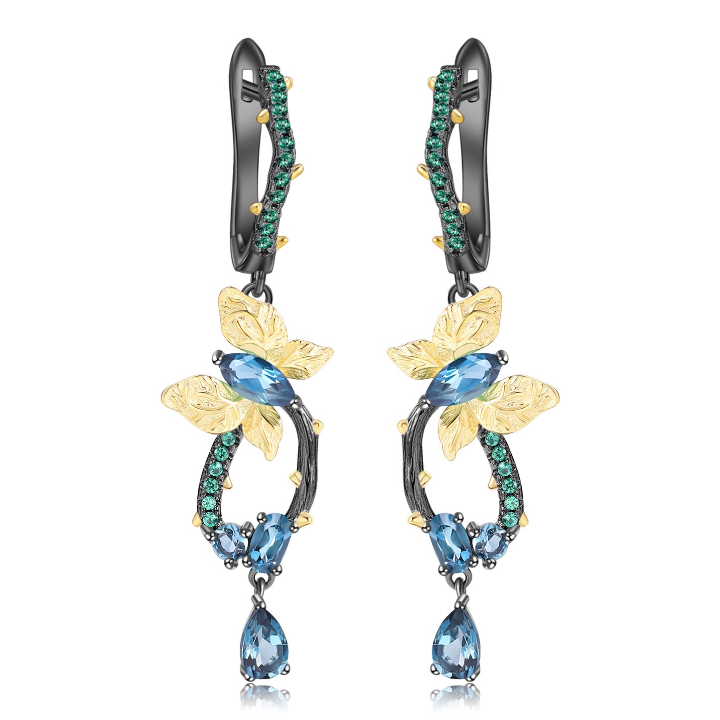 Premium Colourful Gemstones Butterfly Silver Drop Earrings for Women