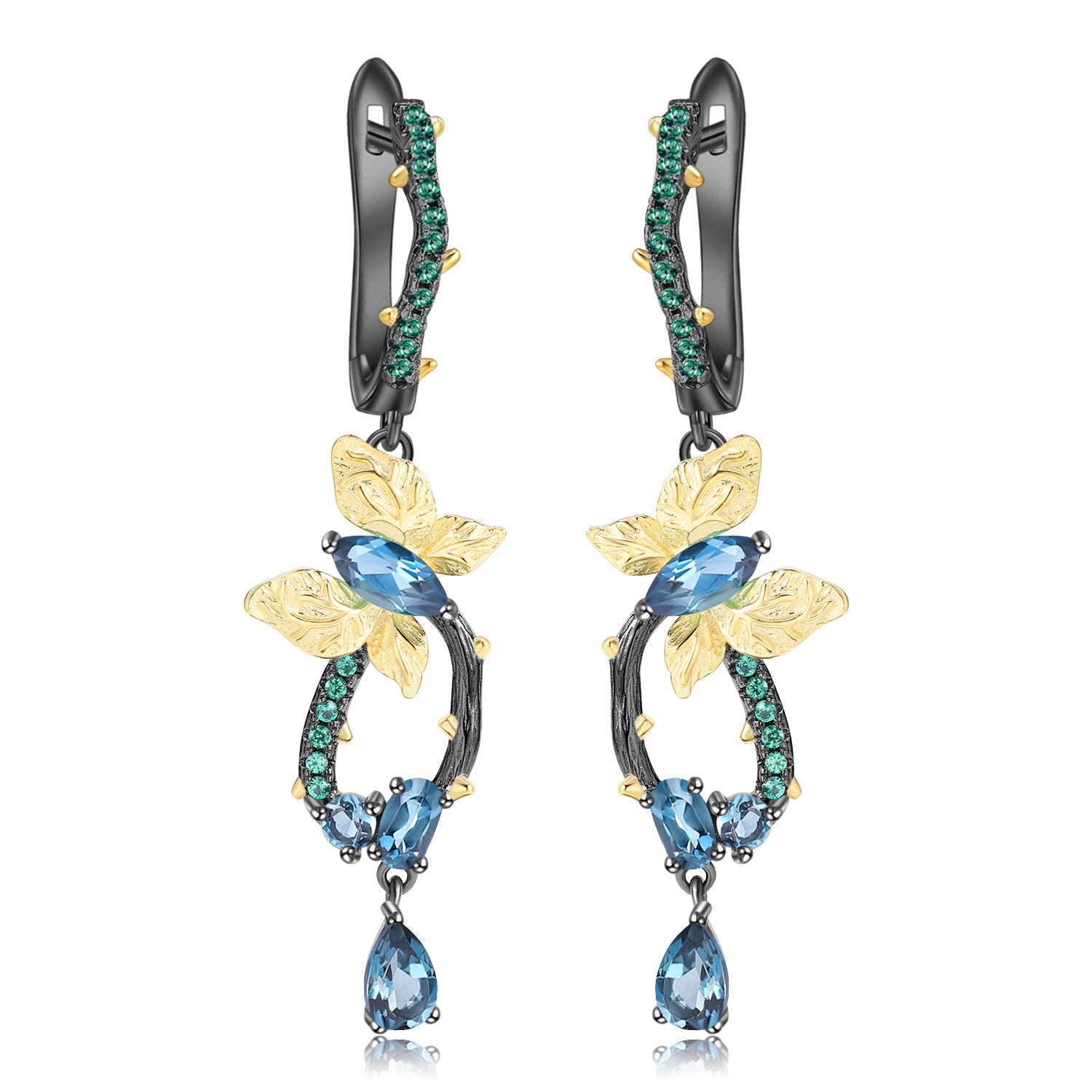 Premium Colourful Gemstones Butterfly Silver Drop Earrings for Women