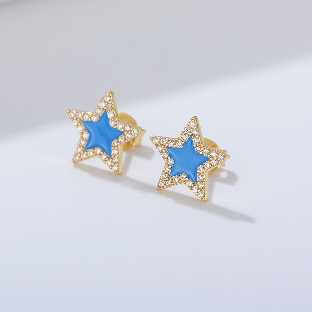 Colourful Star with Zircon Silver Studs Earrings for Women