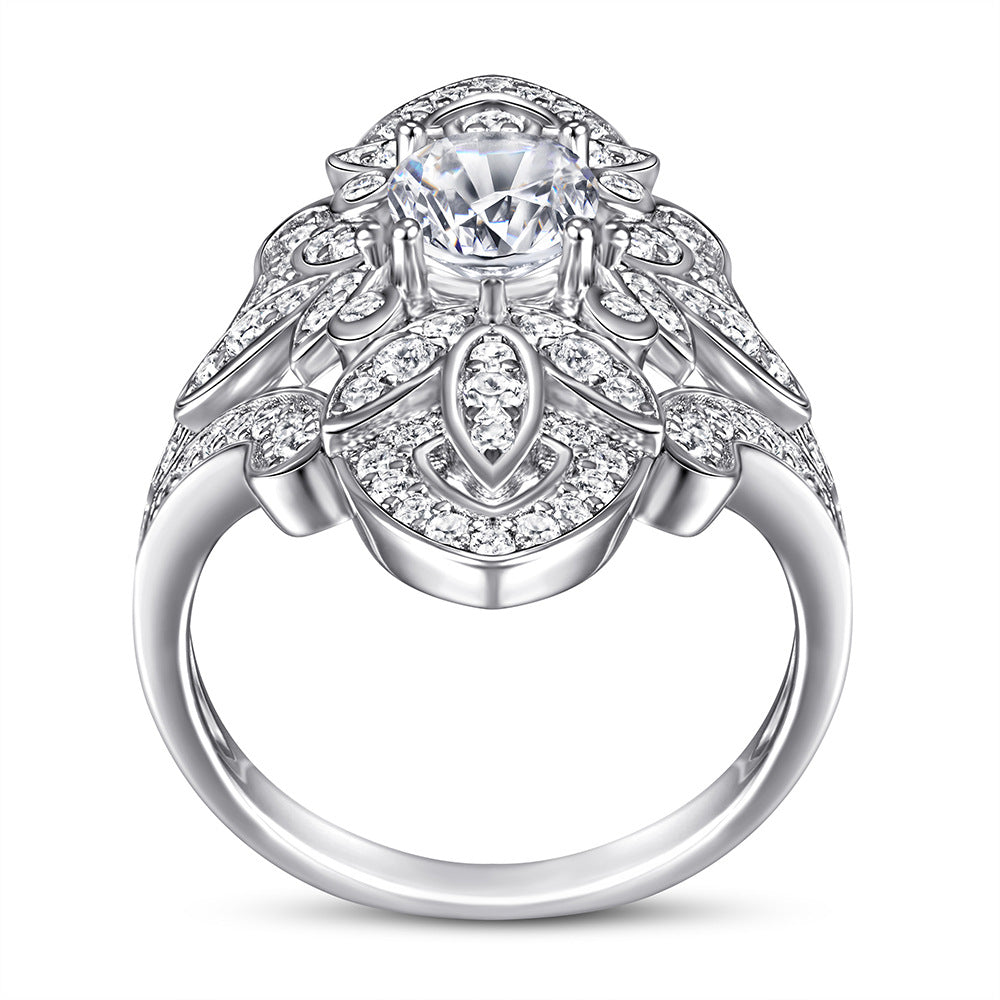 Exaggerated Zircon Flower Silver Ring for Women