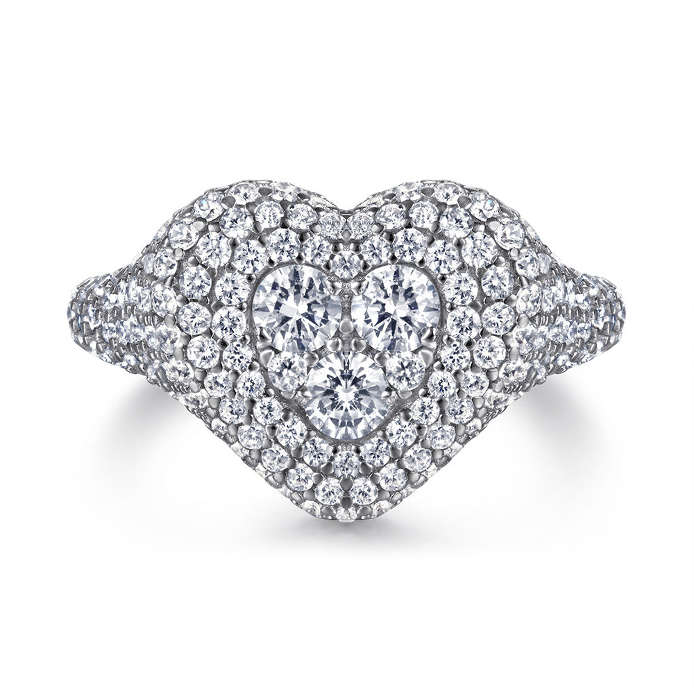 Sumptuous Heart Shape Full Zircon Soleste Halo Silver Ring