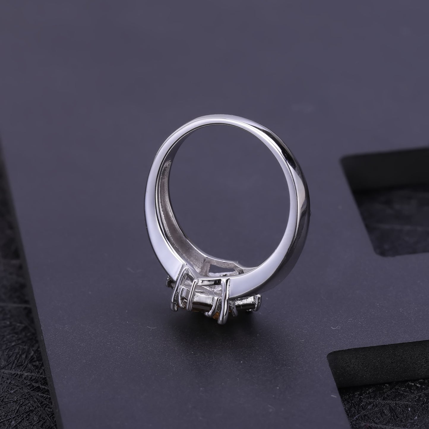 Natural Crystal Square with Flower Sterling Silver Ring for Women