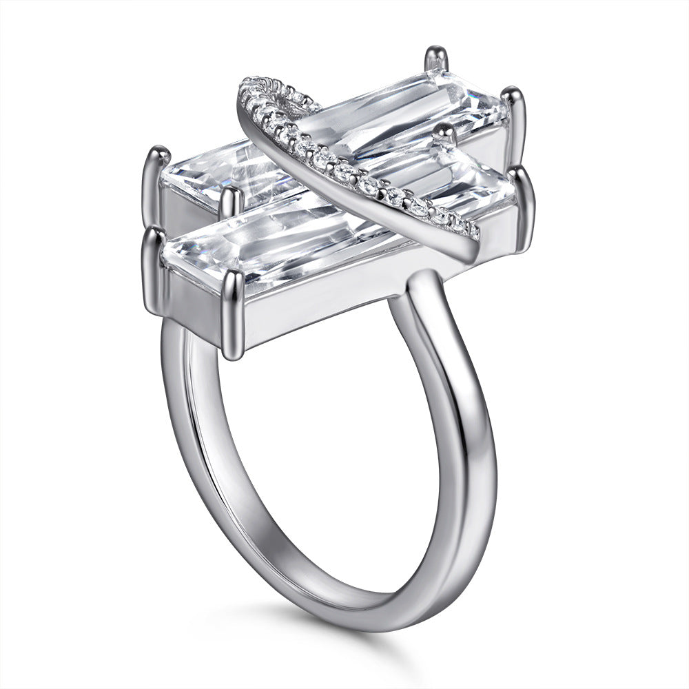 Double Baguette Cut Zircon Silver Ring for Women