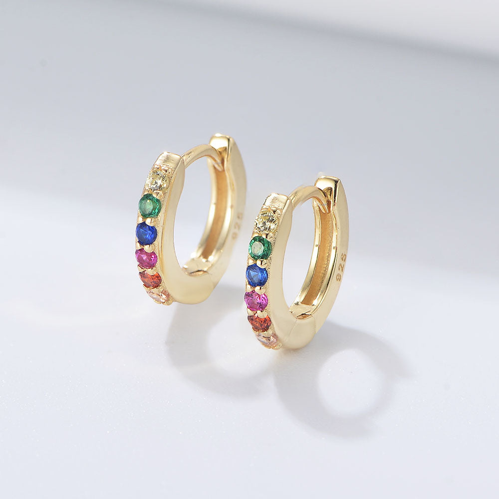 Half Circle Colourful Zircon Silver Hoop Earrings for Women